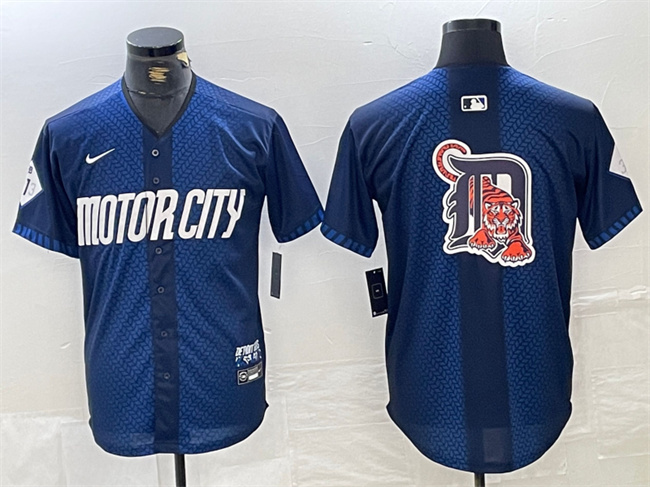 Men's Detroit Tigers Team Big Logo 2024 Navy City Connect Cool Base Limited Stitched Jersey